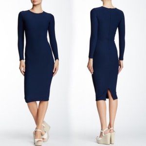 NADIA TARR Navy Scuba Ribbed Sheath Midi Dress